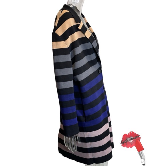 Diane Von Furstenberg Duster Womens Size P Petite Striped Open Jacket‎ Designer - Picture 3 of 15